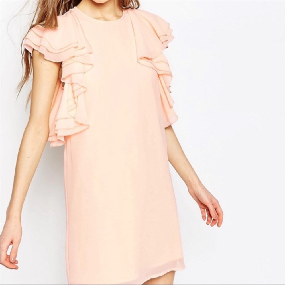 ASOS Ruffle Mini Shift Dress Peach